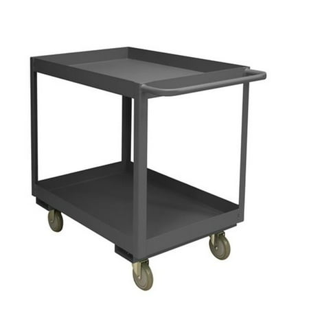 - 14 Gauge Tubular Push Handled Rolling Service Cart with 2 Shelves & 3 in. Lips Up, Gray - 18 x 30 x 39.25 in.
