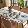 thumbnail image 3 of Spring Blue Floral Table Cloths for 4 Foot Rectangle Tables, Vintage Garden Wildflowers Botanical Patio Waterproof Elastic Fitted Tablecloths, Washable Rectangular Table Cover for Camping, 3 of 8