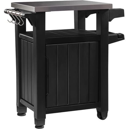 Keter Unity Portable Outdoor Table and Storage Cabinet with Hooks for Grill Accessories ...