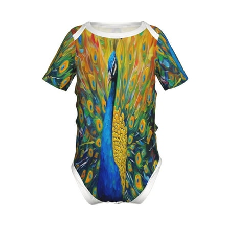

Junzan Peacocks Print Short-Sleeve Baby Climbing Clothes Bodysuits for Infant One-Piece for Baby Boys & Girls Baby Clothes Baby Romper with Snap Closure-9M