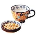 thumbnail image 1 of Qeeadeea Soup Mugs With Handles, Ceramic Bouillon Cups, Small Breakfast Bowl, Soup Bowl With Lid, Cereal Bowl With Lid-flower-5inch, 17oz, 1 of 7