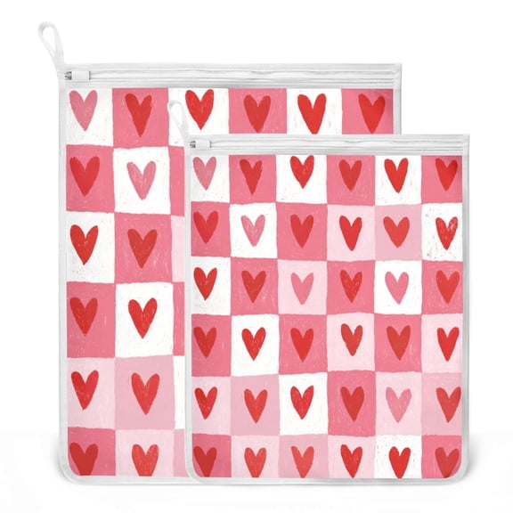 2 Pack Mesh Laundry Bags Crayon Heart Checkers Durable Polyester Wash Bags with Zipper 2 Sizes Reusable Delicates Bag for Washing Machine Travel Storage