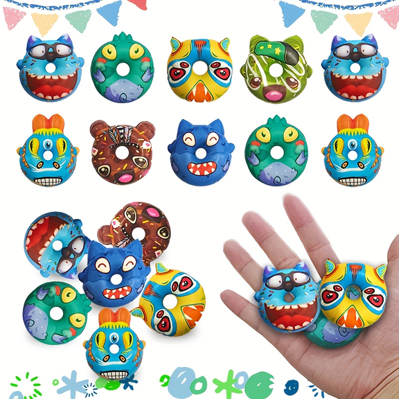 30PCS Squishy Toys, Donut-Shaped Squishy Toys Featuring Monster Pattern for Stress Relief, Classroom Prizes, Christmas Stocking Stuffer, Christmas Party Favors, Assorted Varieties