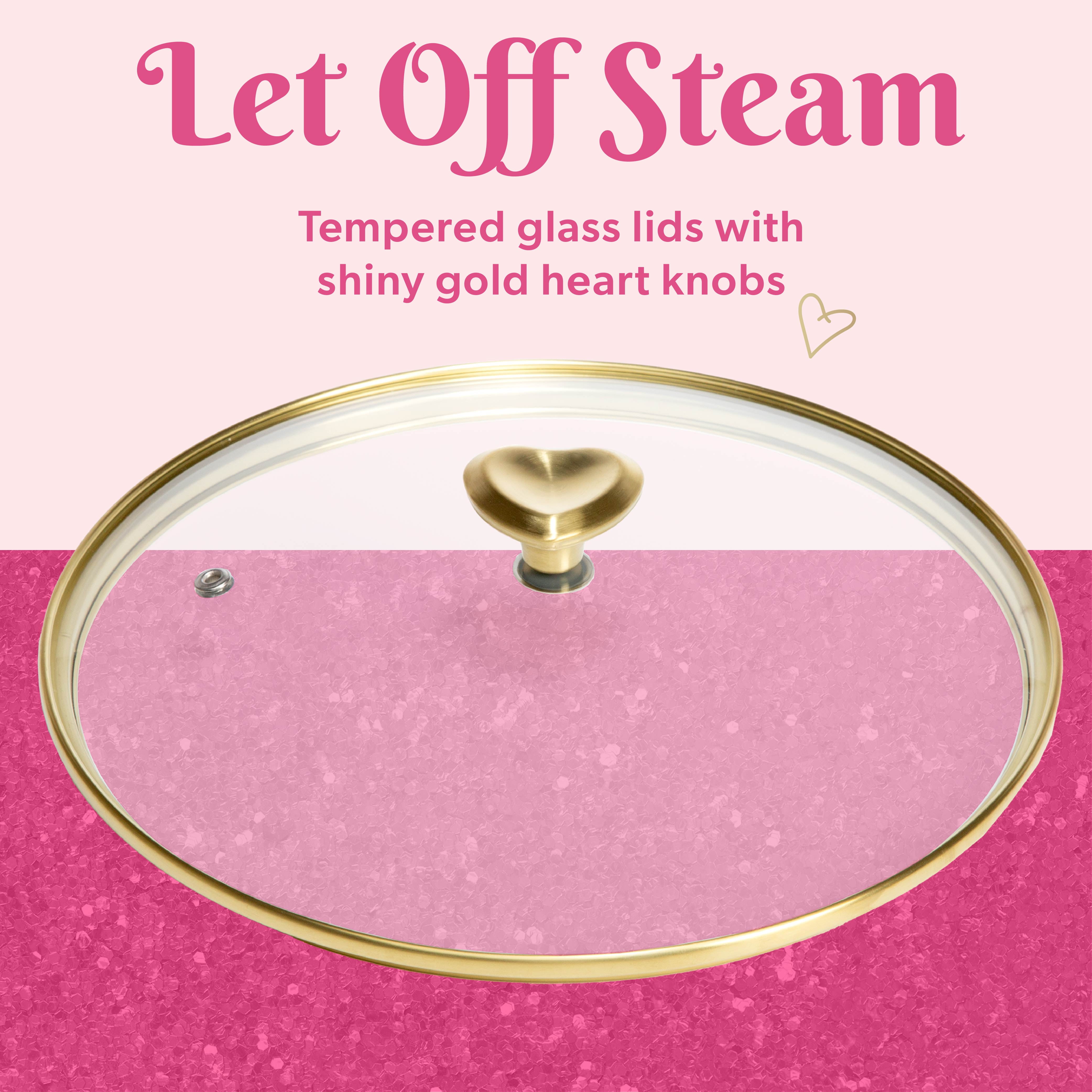 Paris Hilton 10-Piece Ceramic Nonstick Cookware Set with Pots & Pans, Clean Ceramic™ Coating, Faceted Pink Design