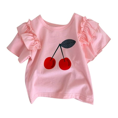 

Summer Girls Baby Cherry Pattern T Shirt Fly Sleeve Short Sleeve Casual Outdoor For 0 To 6 Years Summer Clothes