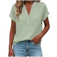 thumbnail image 6 of ClodeEU Women's Linen Blend V Neck Short Sleeve Top ,Loose Fit Casual Button Blouse Green,Womens Plus XL, 6 of 7