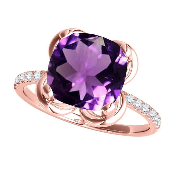 2.30 Ct. Ttw Diamond And Cushion Cut Amethyst Ring In 10K Rose Gold