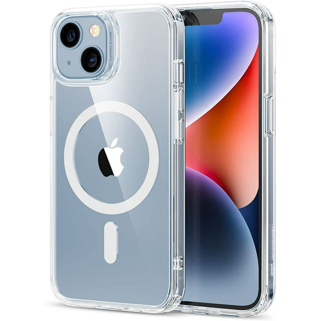 AmPm Étui Magnétique Hybride Classique avec HaloLock, Compatible avec Étui iPhone 14 Plus, Compatible avec MagSafe, Protection Antichoc de Qualité Militaire, Dos Résistant aux Rayures, Transparent