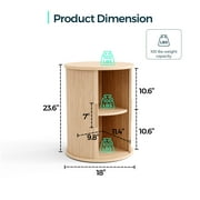 LINSY HOME Fluted Round End Tables for Living Room, Nightstand for Bedroom with with Sliding Tambour Door and Adjustable Shelves, Oak(1 Pcs)