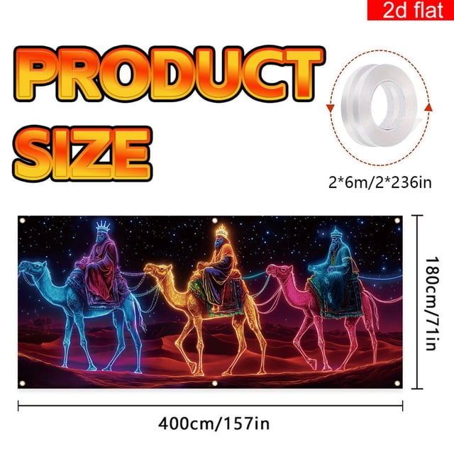Christmas Garage Door Cover Background Fluorescent Design 1 Pack With Streamer Rope For Holiday Decor