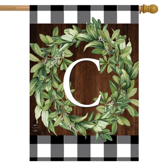 Briarwood Lane Wreath Monogram C Double-Sided House Flag