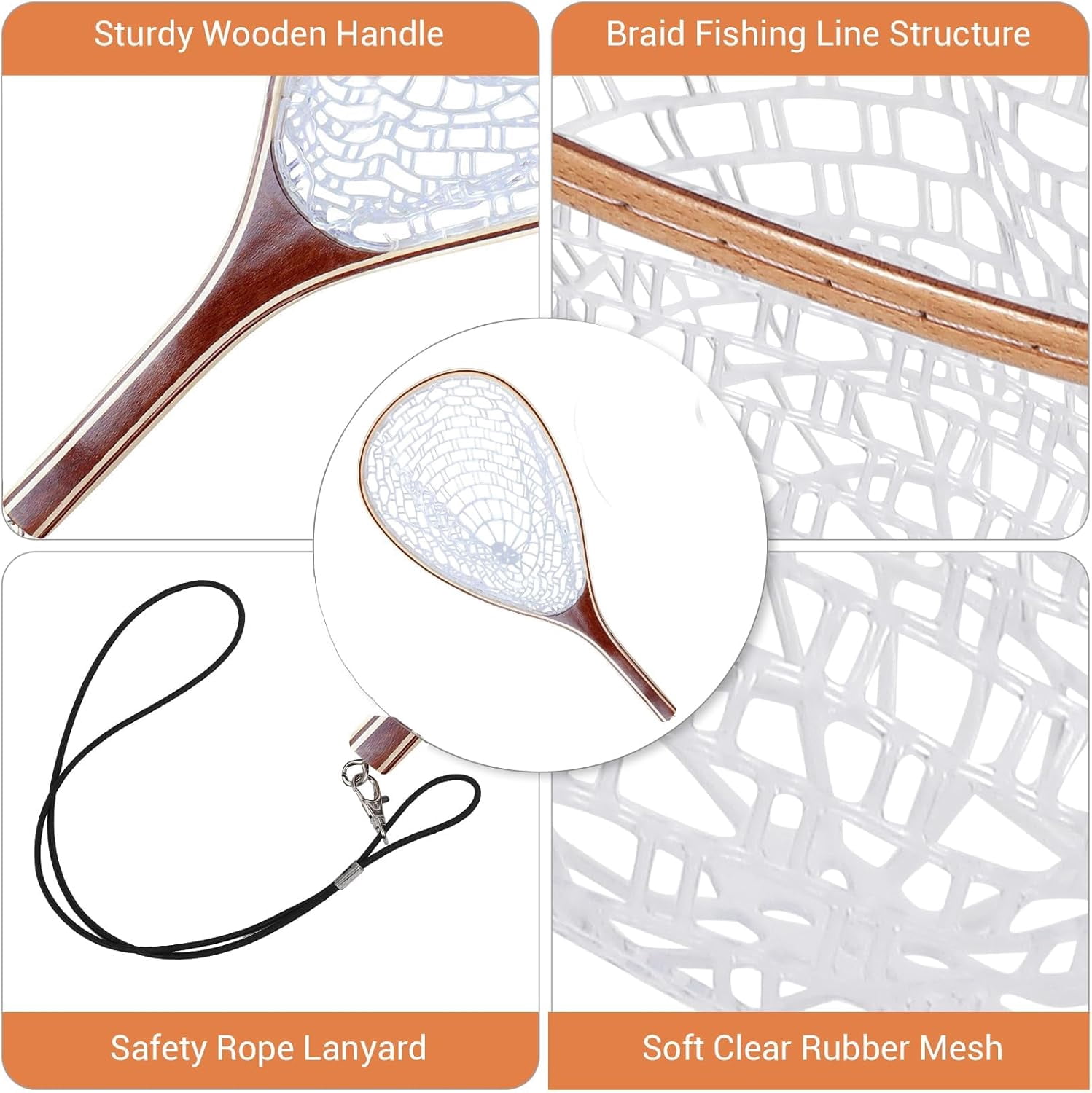 QinaQin Fly Fishing Landing Net,Soft Rubber Mesh Trout Net with Straight Handle Frame for Catch and Release,Gifts for Father Men,White Net