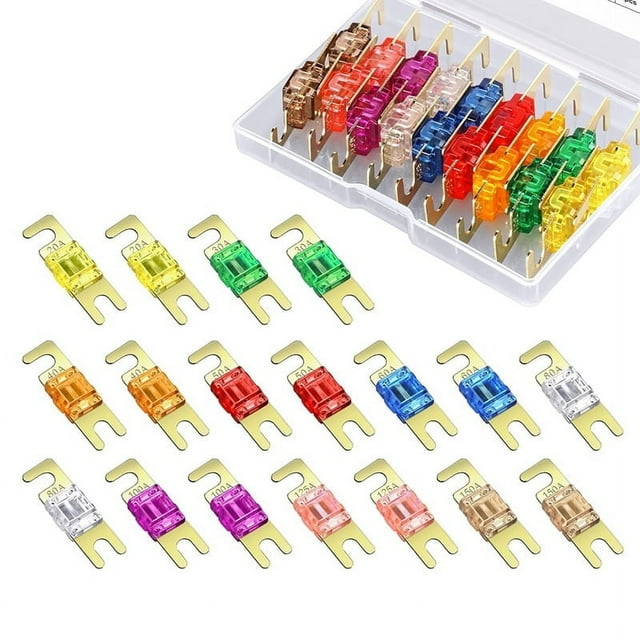 Fusible ANL mini de 18 piezas, paquete de fusibles ANL chapados (20 A, 30 A, 40 A, 50 A, 60 A, 80 A, 100 A, 125 A, 150 A) para uso marítimo automotriz
