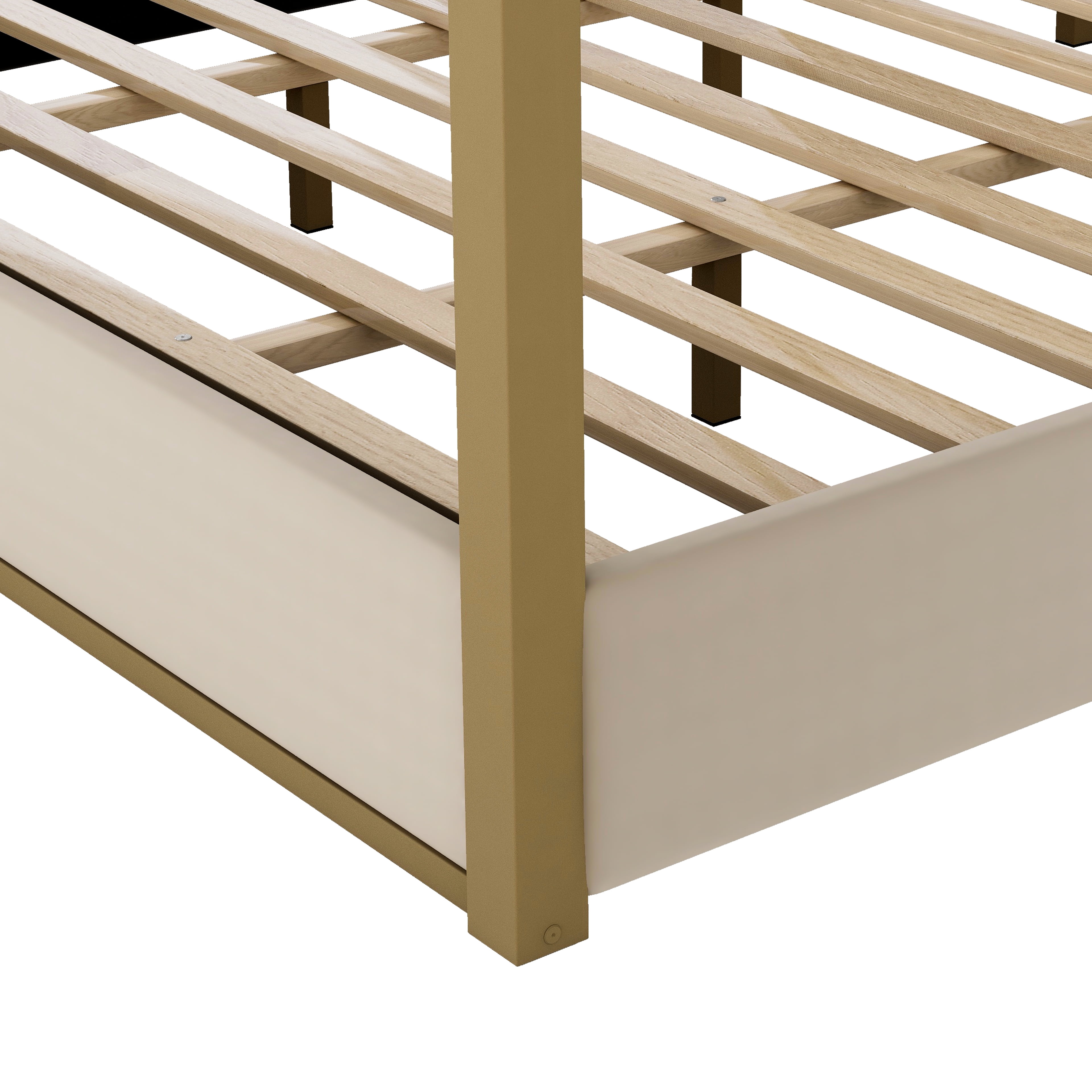 Euroco King Size Canopy Bed with Metal Frame and Upholstery Headboard, Beige