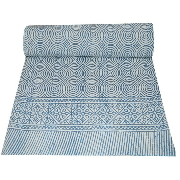 Indian Kantha Quilt Throw Bedspread Queen Size Hand Block Floral Print Cotton Blanket Throw Bedding Décor Bed Cover