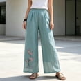 thumbnail image 5 of Gealkoca Womens Linen Pants Wide Leg Women's Embroidery Pants Pocket Elastic Waist Pants, Light Blue_4XL, 5 of 7