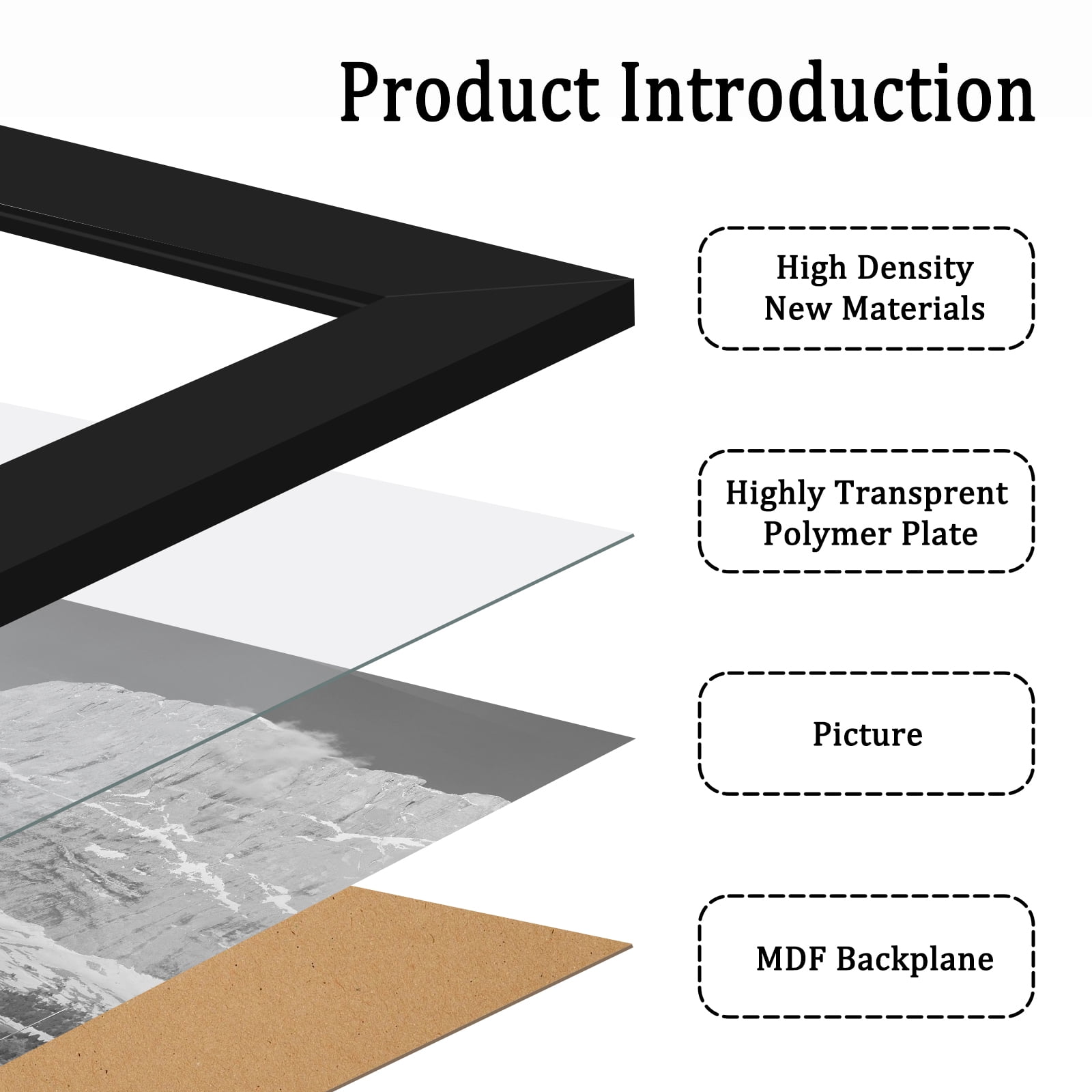 ELSKER&HOME 8x10 Picture Frame Set of 4, Black Sturdy Wood Composite Photo Frame with Semi-Tempered Glass, Wall Mount or Tabletop Display
