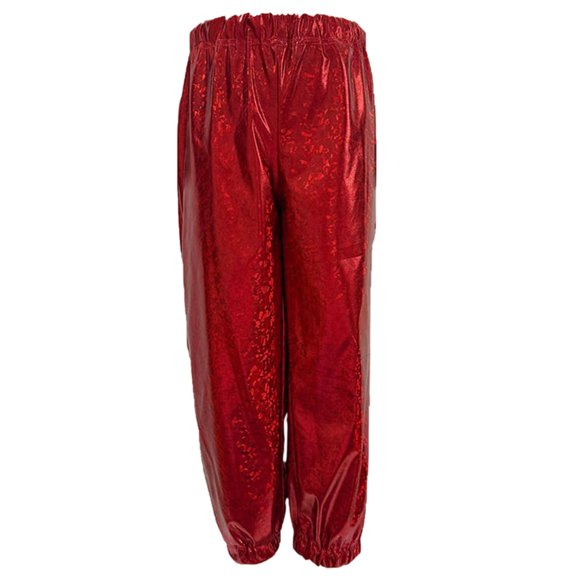 lnmuld Boys Metallic Jogger Pants, Shiny Holographic Sweatpants for Dance Party Performance Size:6-7 Years,Red