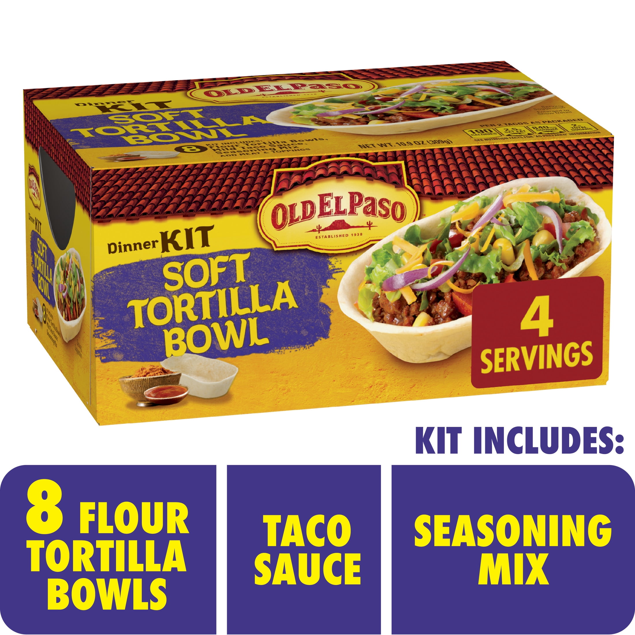 Old El Paso Soft Tortilla Bowl Dinner Kit, Mild Taco Sauce and