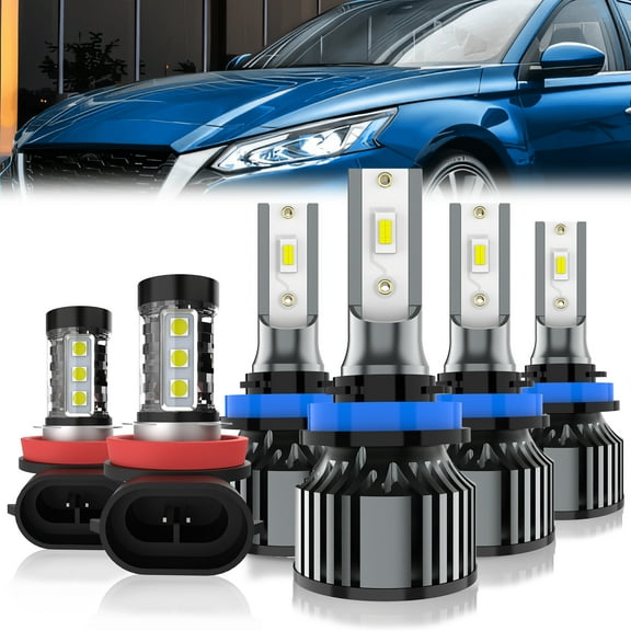 LECCIBUB LED Headlight Bulbs Compatible With Nissan Altima 2007-2018, H11/H8/H9 High Beam   H11/H8/H9 Low Beam led headlight bulbs   H11/H8/H9 LED Fog Light Bulb,6500K White,Pack of 6