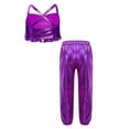 thumbnail image 2 of TiaoBug Kids Girls Sequin Crop Tops with Shiny Metallic Pants Set 2 Piece Jazz Latin Hip Hop Dance Outfits Purple 14, 2 of 5