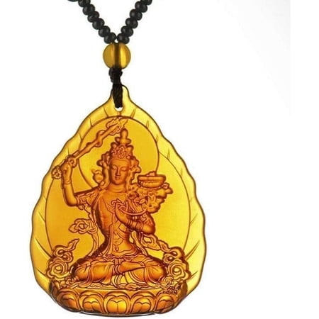 Crystal Orgone Godness Glazed Amulet,White Tara Manjushri Buddha Crystal Pendant Buddha Amulet Gemstones Necklace(Manjushri,Chain 65cm)