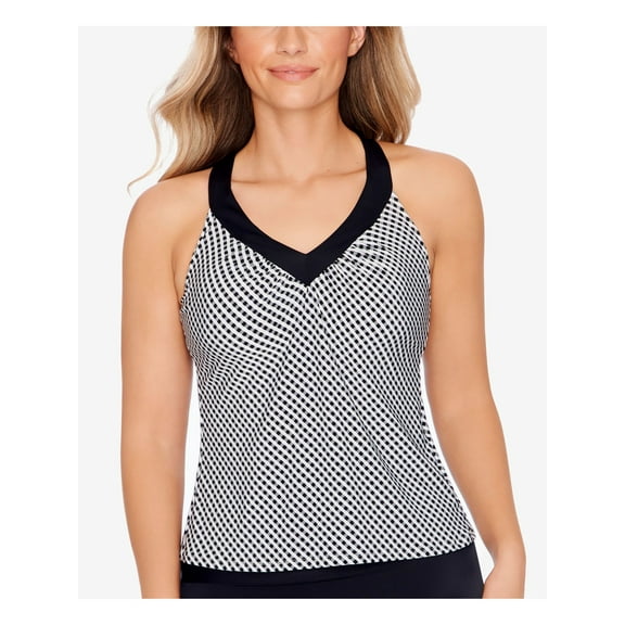 SWIM SOLUTIONS Women's Black Micro Check Stretch Full Bust Support Ring Adjustable Tankini Swimsuit Top 8