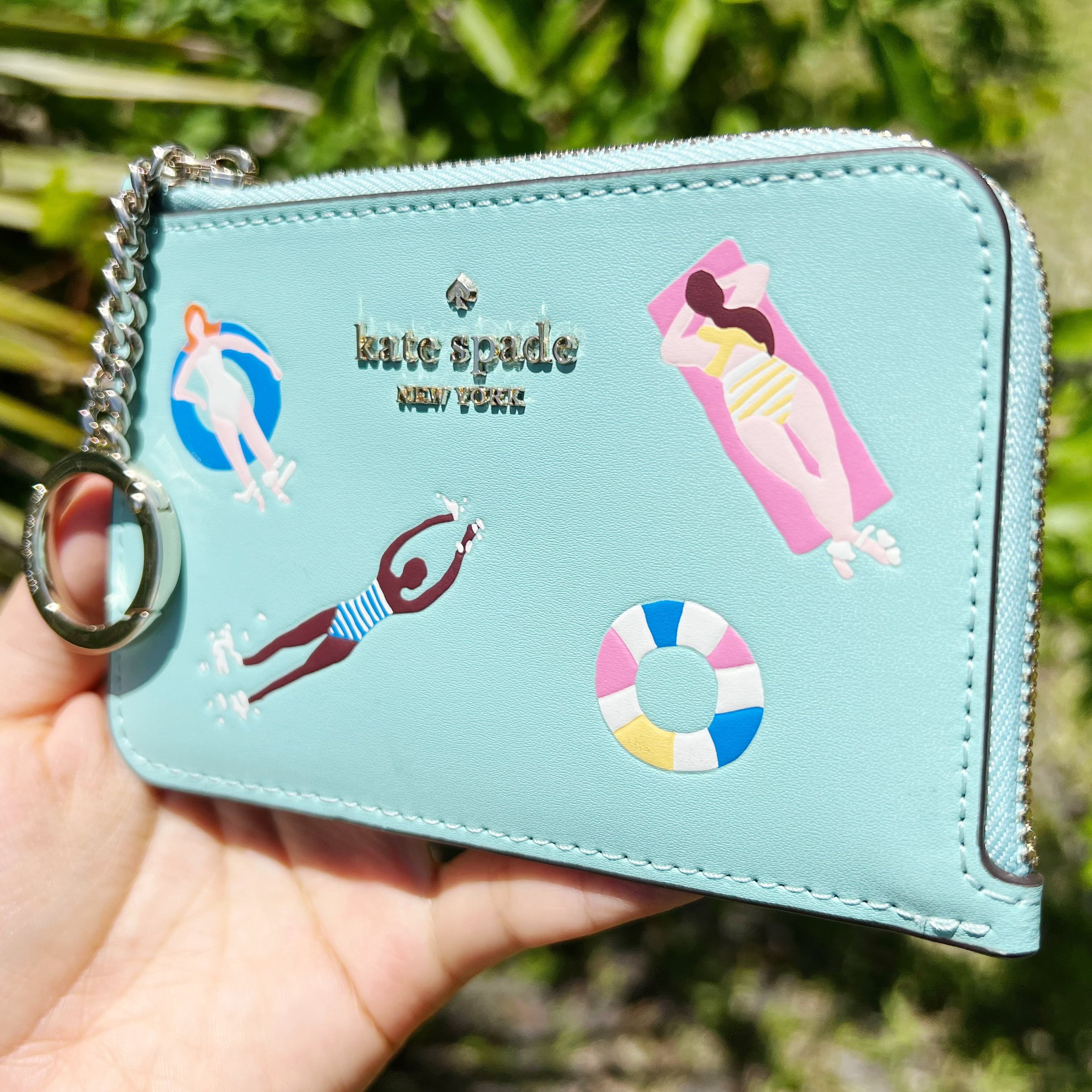 Kate Spade Pool Float Medium L-Zip Cardholder Wallet Poolside Blue