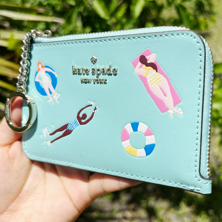 Kate Spade Pool Float Medium L-Zip Cardholder Wallet Poolside Blue Leather  