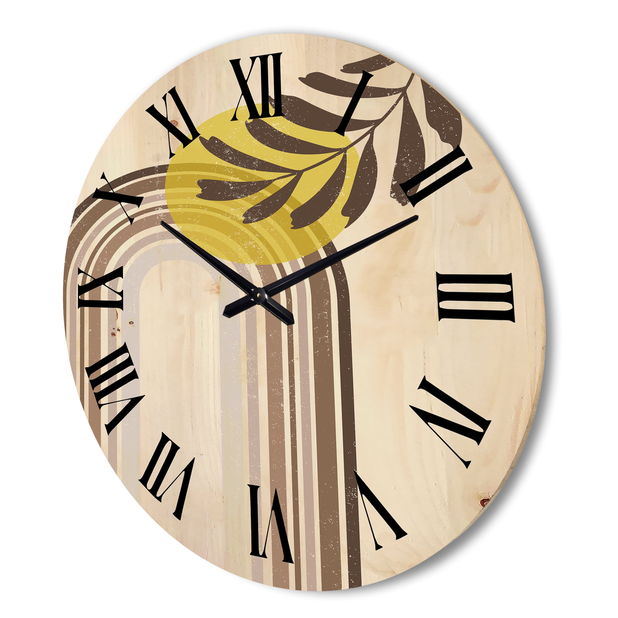 Designart 'Abstract Moon and Sun With Leaf In Earth Tones' Modern Wood Wall Clock