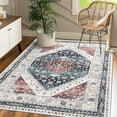 thumbnail image 3 of Washable Large Area Rug 9'x12' Vintage Distressed Non Slip No-Shedding Backing Floor Cover Soft Low Pile Foldable Floral Medallion Print Accent Throw Carpet for Home Office Decor, Blue, 3 of 8