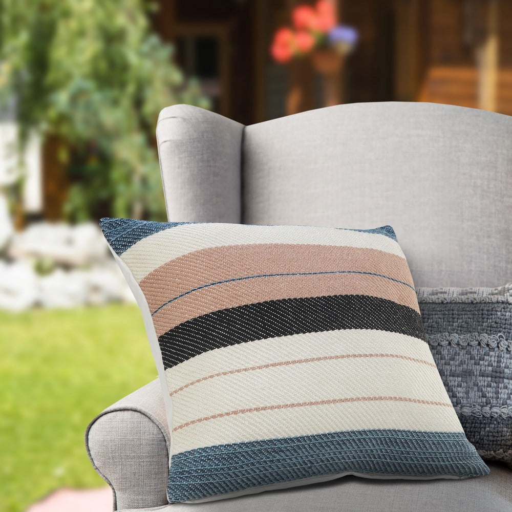 Ox Bay 24" x 24" Hand-Woven White/ Pink Geometric Resistant Polyester Pillow Cover