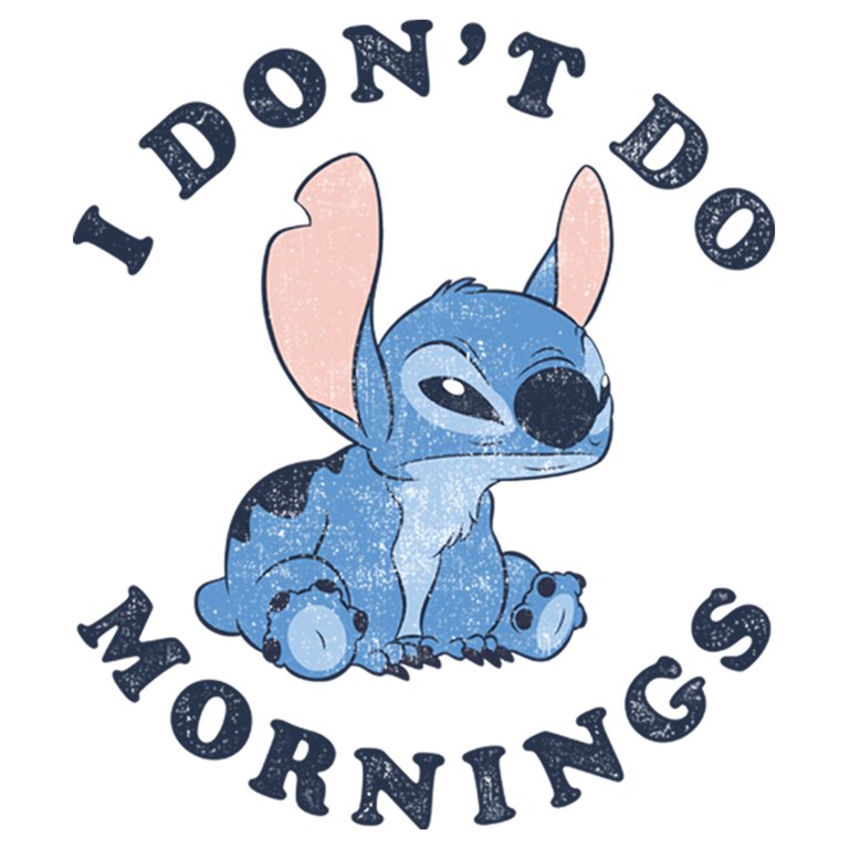 g'morning Handwritten stitch Tee Mサイズ Men's Lilo & Stitch I Don't Do Mornings Stitch Distressed Graphic