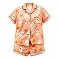 thumbnail image 4 of WhouRiu Girls Halloween Graphic Pajamas Flat Collar Short Sleeve Button Up Shirts And Shorts Pajama Set 2 Piece Kids Cozy Cute Sleepwear,11-12 Years, 4 of 4