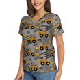 thumbnail image 5 of Yiaed Retro Excavator Print Women's T Shirt V-Neck Short Sleeve Shirt Casual Breathable Tee Summer Tops-Medium, 5 of 5