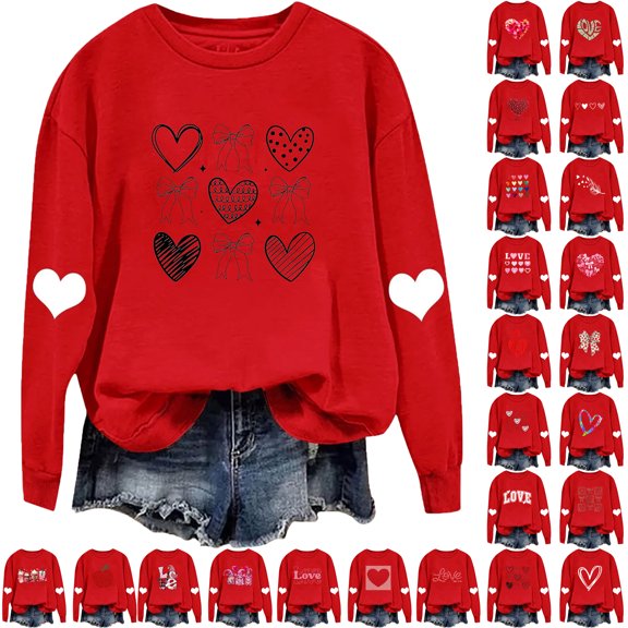 Sweatshirt for Women Casual Loose Valentines Day Printed Pullover Blouse Long Sleeved Crew Neck Comfortable Women Tops