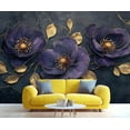 thumbnail image 3 of Elegant Violet Flowers Mural Wallpaper, Luxury Golden Leaves Wall Mural, Marble 3D Murals, Nordic Modern Luxury Marble Large Wallpaper For Living Room Bedroom 79"W x 55"H (Not Peel and Stick), 3 of 6
