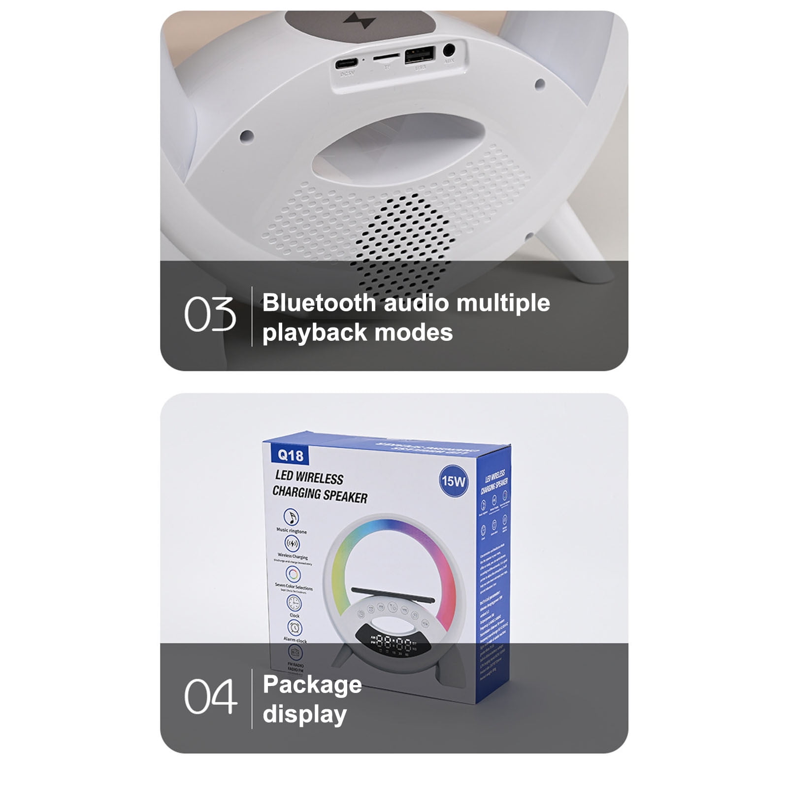 QuLuJing New Bluetooth Speaker Display Clock Alarm Clock Night Light 15w Wireless Charging Colorful Sound Ambient Light White, Must Haves for Home
