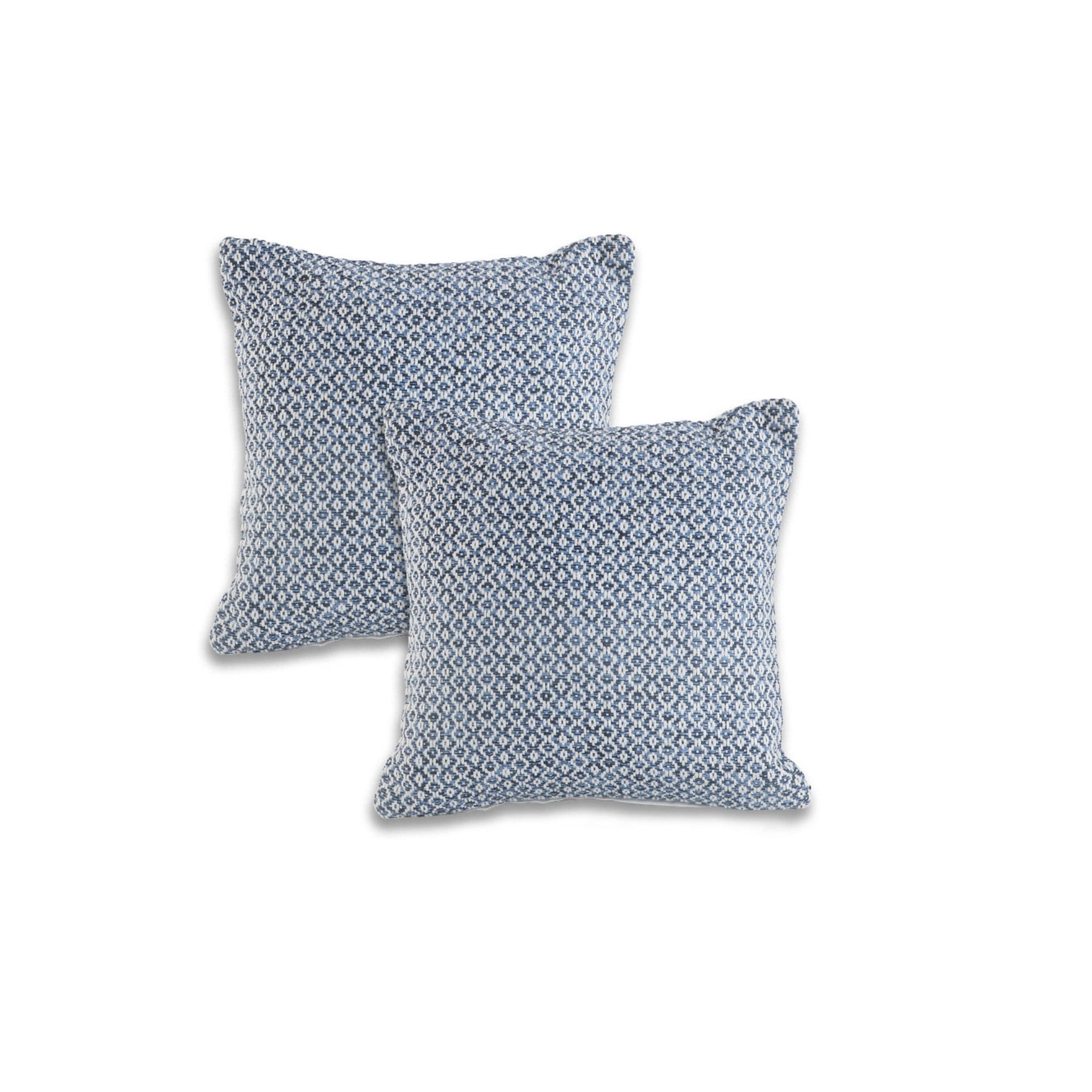 Laddha Home Designs Handwoven Geometric Square Throw Pillows - 18" - Navy Blue and White - Set of 2