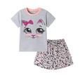 thumbnail image 3 of Bellafa Toddler Girls Clothes Kids Summer 2 Piece Outfits Short Sleeve Cute Cat Tops Shirt and Shorts Set 2-7 Years, 3 of 8