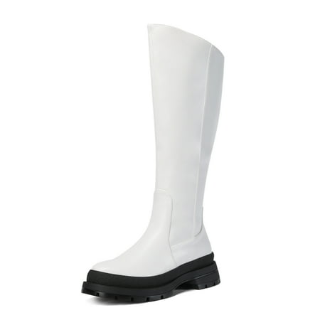 

Dream Pairs Women s Knee-High Boots Comfortable Chunky Platform Side Zip Lug Sole Boots For Women SDKB2210W WHITE/PU Size 5.5