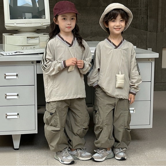 Boys Cargo Jogger Pants Korean Style | Elastic Waist Athletic Sweatpants for Kids Toddler | Casual Loose Fit Joggers for Play, School, Outdoor(Grey,2-3 Years)