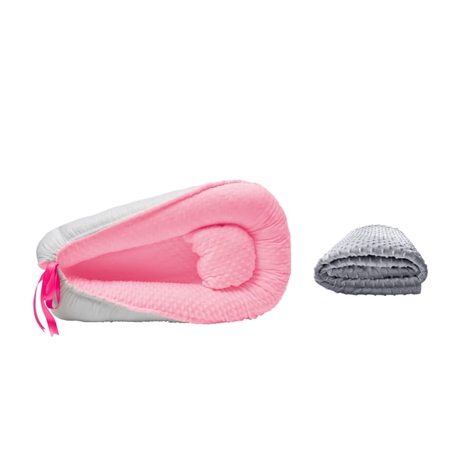 Nido Rosa para Bebé + Cobija Gris de Fleece para Bebé