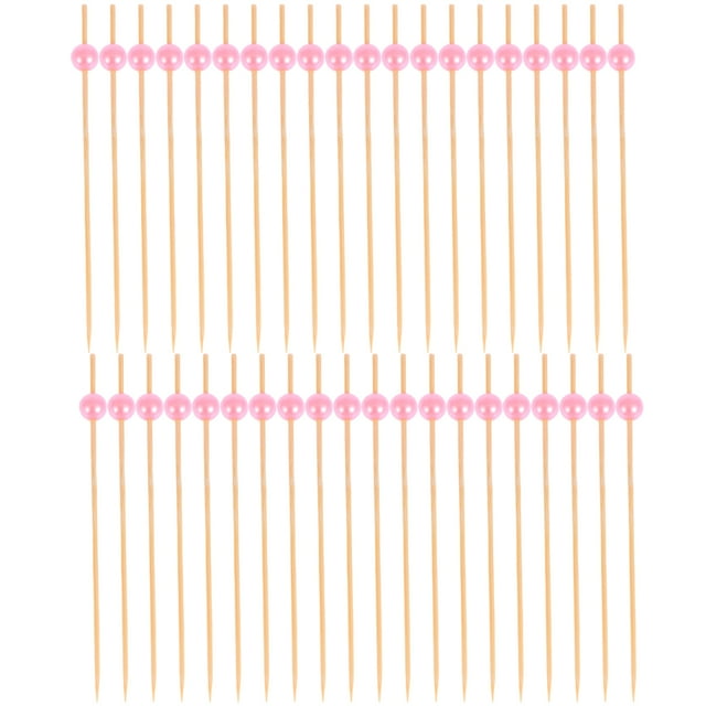 300 Pcs Disposable Handmade Cocktail Picks Creative Pearls Decor Appetizer Picks Wooden Fruit Picks Colorful Party Supplies (Pink)