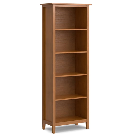 Simpli Home Warm Shaker 72 inch x 26 inch Solid Wood Transitional 5 Shelf Bookcase in Light Golden Brown