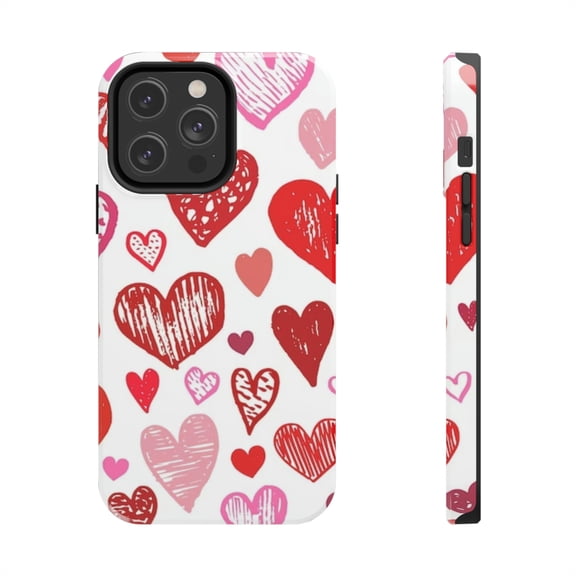 BeABetterHumanStore Apple iPhone 14 Pro Max Plus Tough Phone Case Hearts Doodle Slim