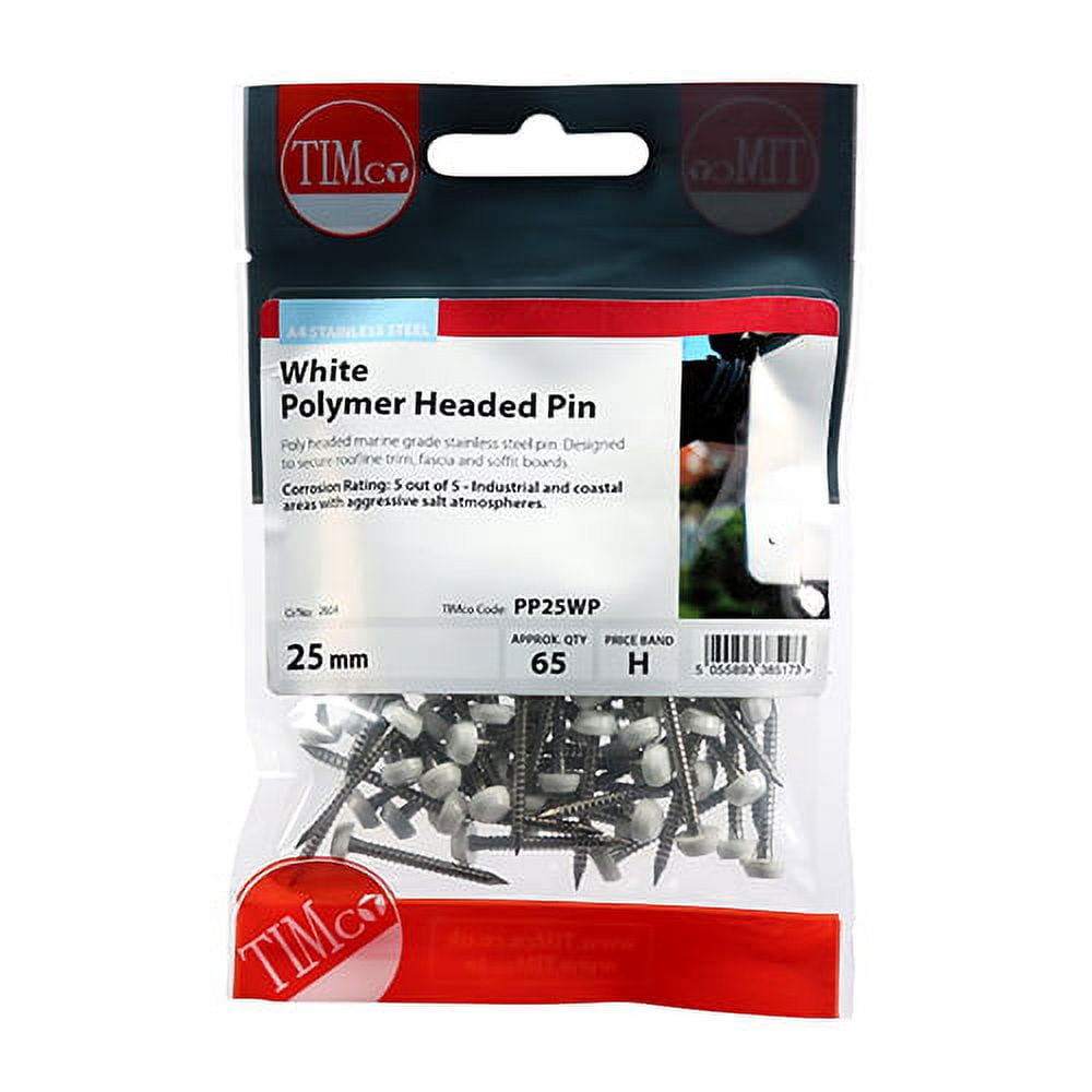 Timco - Polymer Headed Pins - Stainless Steel - White (Size 25mm - 65 Pieces)