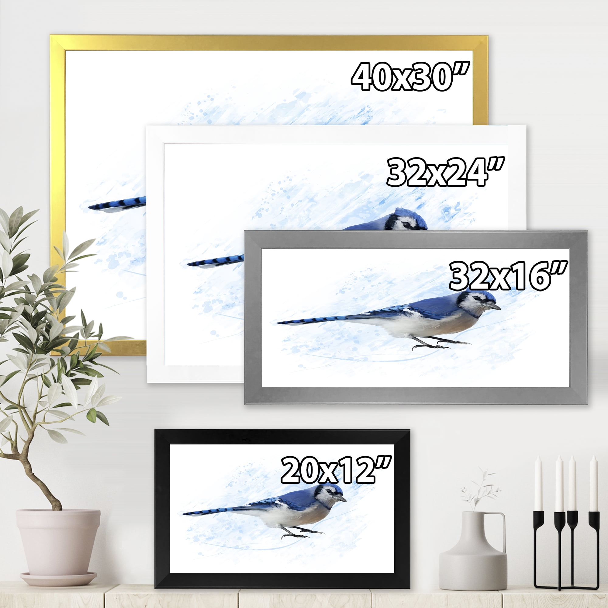 Designart 'Ancient Blue Jay Bird' Traditional Framed Art Print