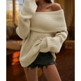 thumbnail image 5 of Women'S Off the Shoulder Sweater Oversized Batwing Sleeve Loose Pullover Sweaters Tops Apricot Color XL, 5 of 9