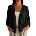 thumbnail image 2 of Yyeselk Women's 3/4 Sleeve Cotton Linen Cardigan Button Down Open Front Lightweight Casual Baggy Cardigans Black L, 2 of 7
